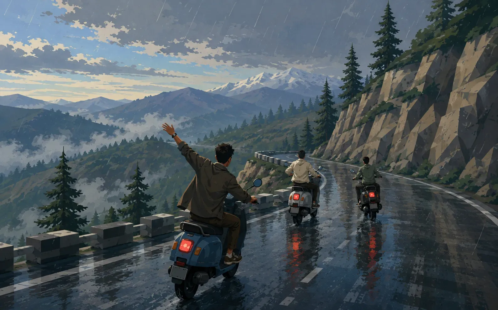 Mountain road in the rain